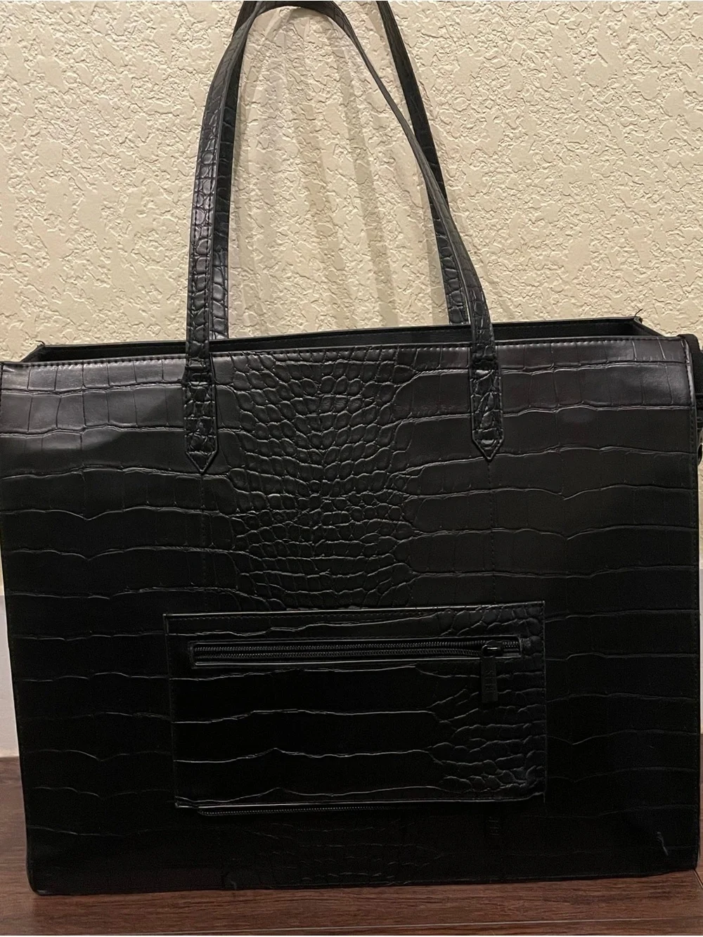 BEIS Black Croc-Embossed Structured Work Tote